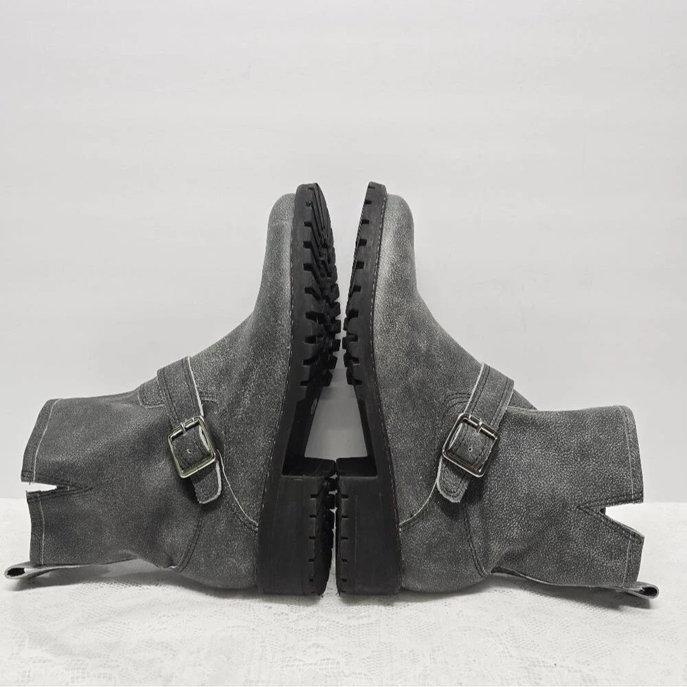 Lucky Brand Kenadie Charcoal Grey Genuine Leather Moto Boots Womens Size 9.5